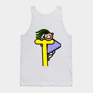 Letter T for girls alphabet Kids Colorful Cartoon Character Tank Top